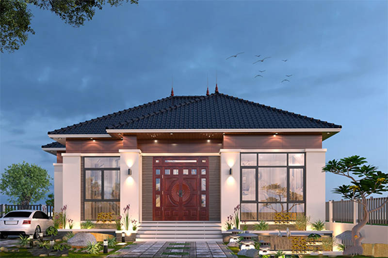 mẫu nhà biệt thự vườn cấp 4 mái Nhật có gam màu ấn tượng cho ngôi nhà