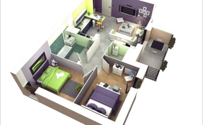 Thiết kế nhà 1 tầng với 2 phòng ngủ đơn giản, tối ưu diện tích