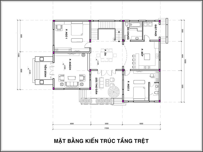 Bản vẽ thiết kế biệt thự 3 tầng bao gồm phòng cách, nhà bếp và tiểu cảnh tiện nghi