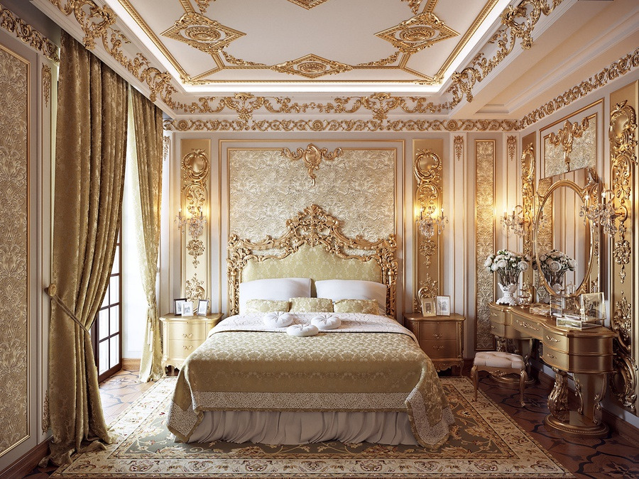 Phòng ngủ mang nét đẹp sang trọng, tinh tế bởi hệ thống phào chỉ được chạm khắc công phu