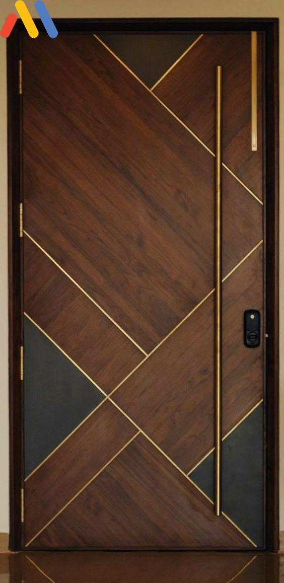 Mẫu cửa gỗ phòng ngủ thiết kế hiện đại họa tiết hình khối
