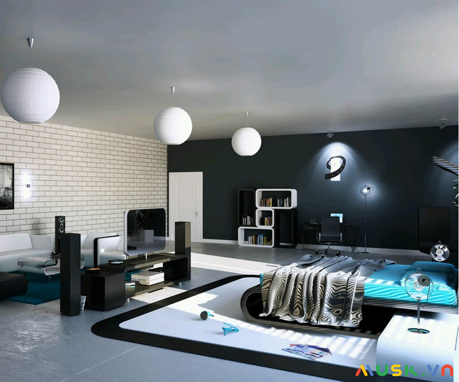 Phong cách thiết kế nội thất Hitech với phòng ngủ và phòng khách thông nhau