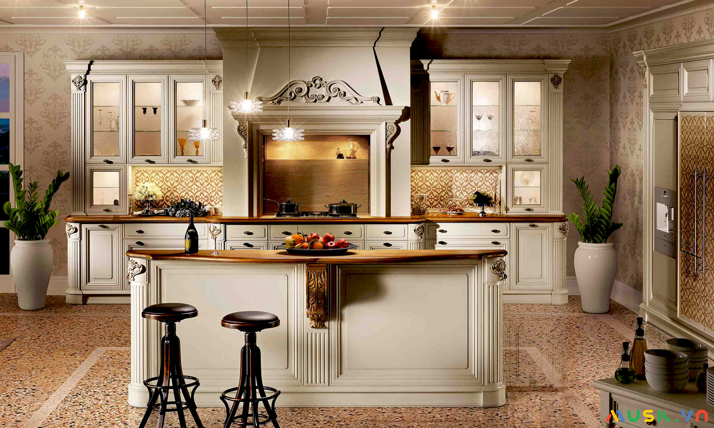 Mẫu phòng bếp phong cách thiết kế nội thất cổ điển Châu Âu 3