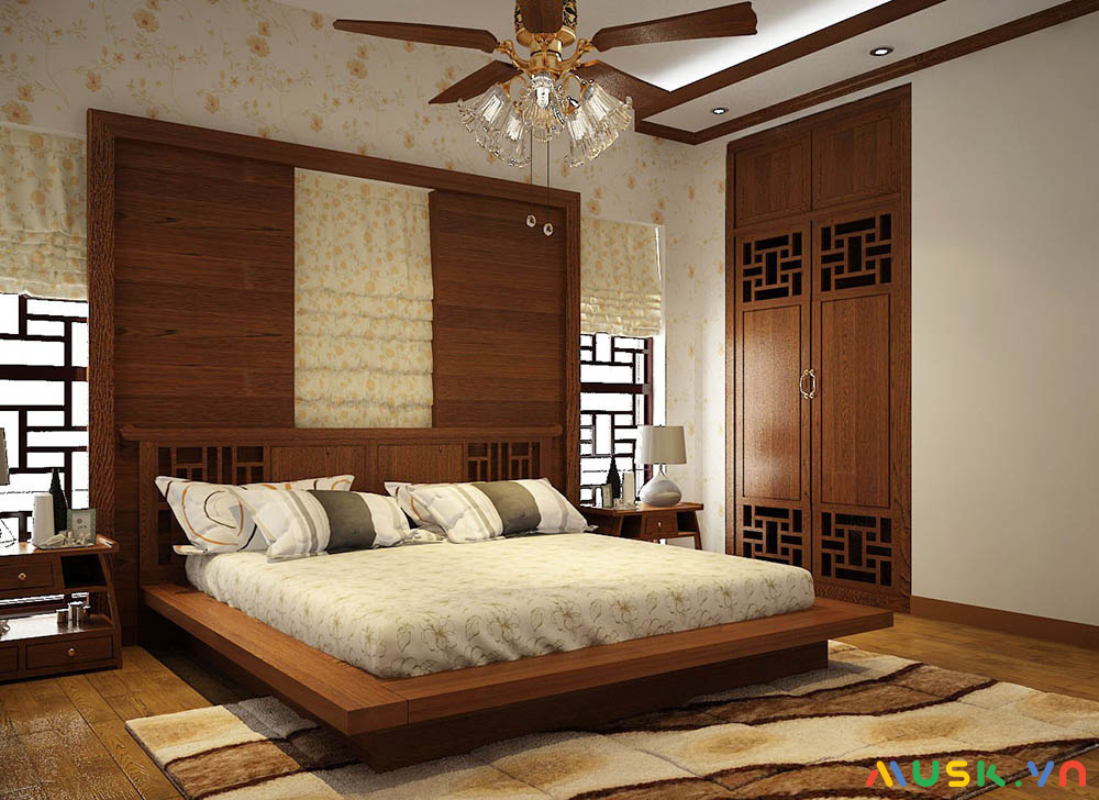 Phòng ngủ chủ yếu được làm từ gỗ, mang lại cảm giác ấm áp