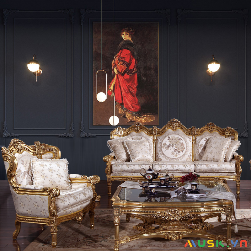Phòng khách được thiết kế theo phong cách Rococo luxury