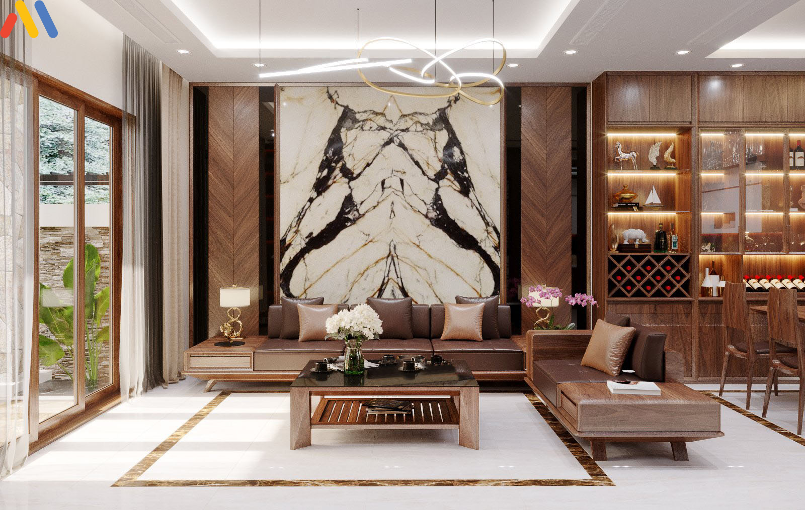 Các mẫu thiết kế nội thất phòng khách đẹp từ gỗ công nghiệp cho biệt thự