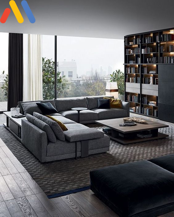 Phòng khách có phong cách hiện đại, sofa chữ L