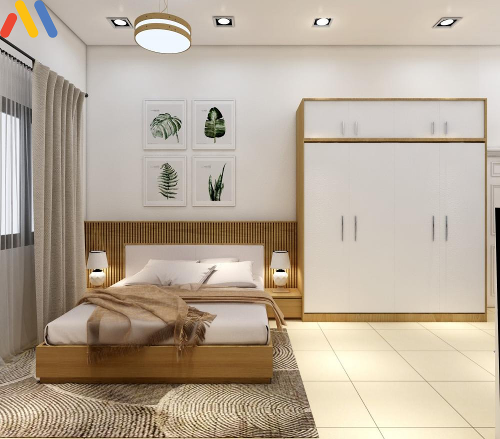 Mẫu nội thất phòng ngủ đẹp 9m2 phong cách hiện đại với tông màu sáng