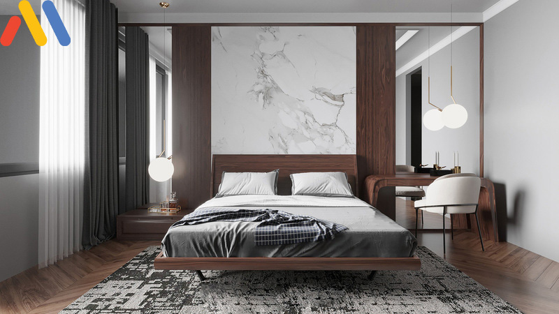 Mẫu thiết kế nội thất phòng ngủ 20m2 phong cách hiện đại, tối giản