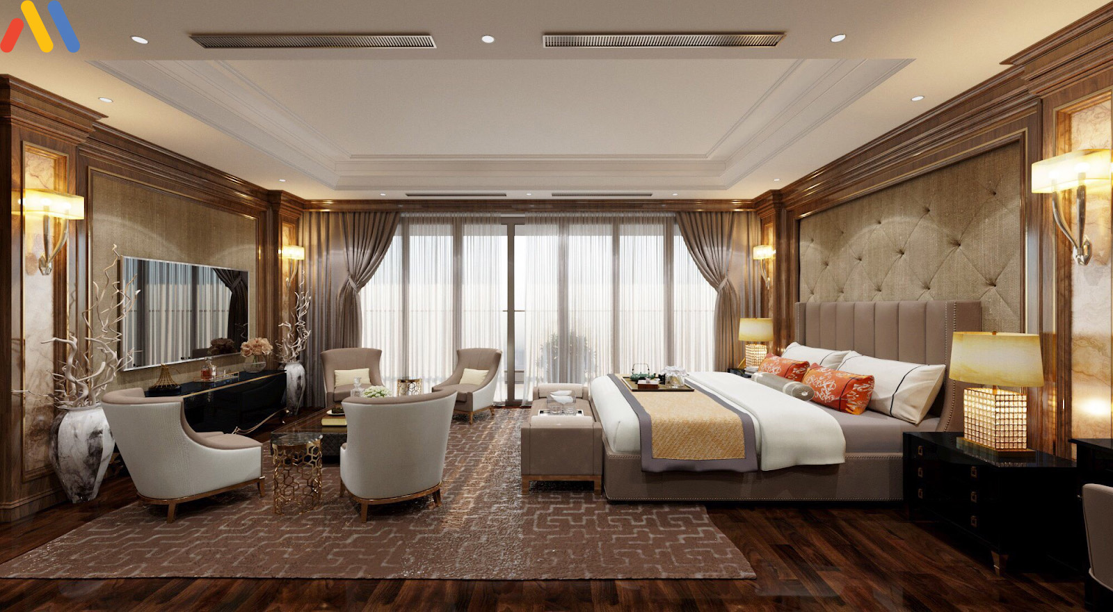Thiết kế phòng ngủ diện tích 27m2 phong cách Luxury sang chảnh