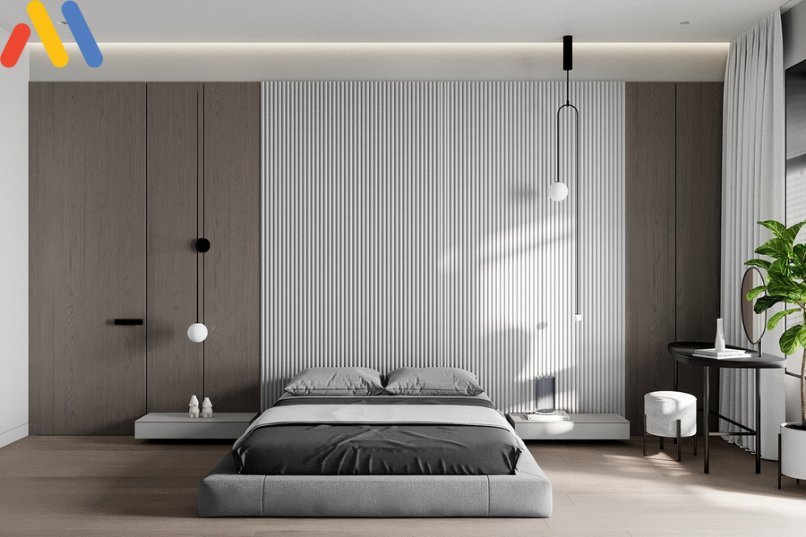 Thiết kế phòng ngủ phong cách tối giản với tông màu trắng - xám chủ đạo
