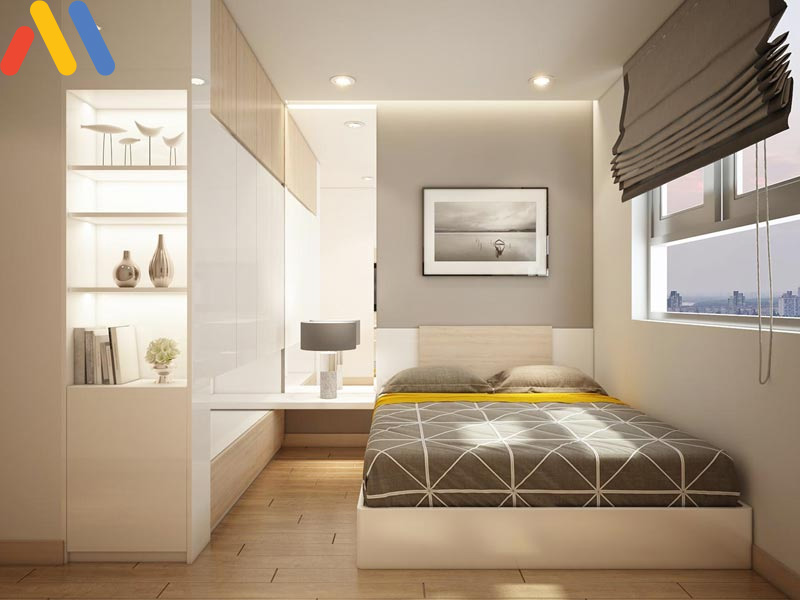 mẫu thiết kế nội thất phòng ngủ nhỏ 8m2 với không gian đầy đủ ánh sáng