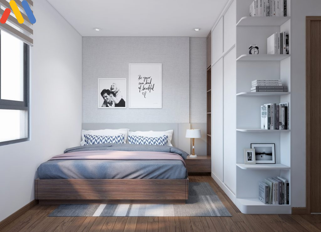 Thiết kế nội thất phòng ngủ 8m2h ệ thống lưu trữ tiện lợi để tiết kiệm diện tích phòng ngủ