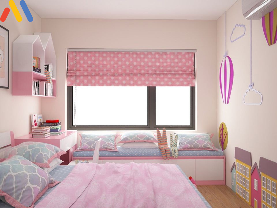 Phòng ngủ có trang trí đơn giản phù hợp cho bé gái