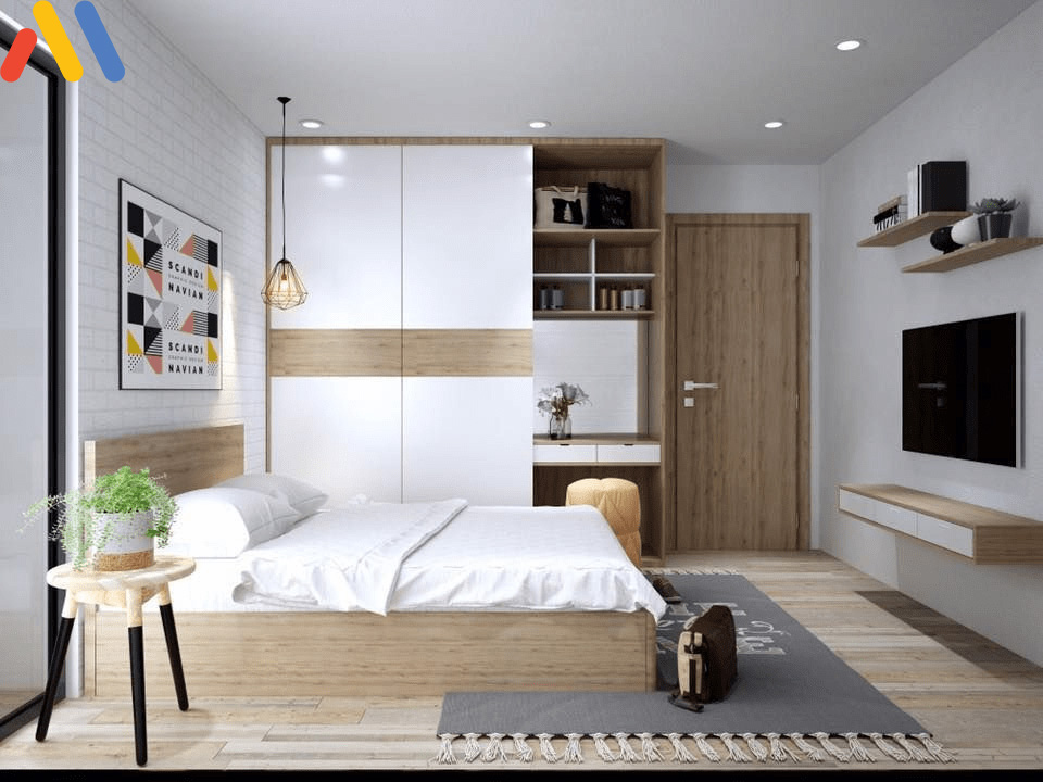 Thiết kế nội thất cho phòng ngủ 20m2 chỉ sử dụng những đồ nội thất tối giản và tiện dụng