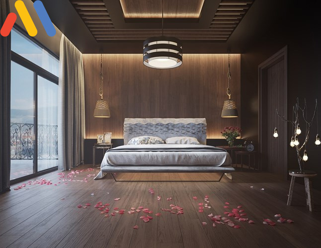 Thiết kế phòng ngủ 20m2 đơn giản với những bức tường gỗ cuốn hút đang là mốt hiện nay