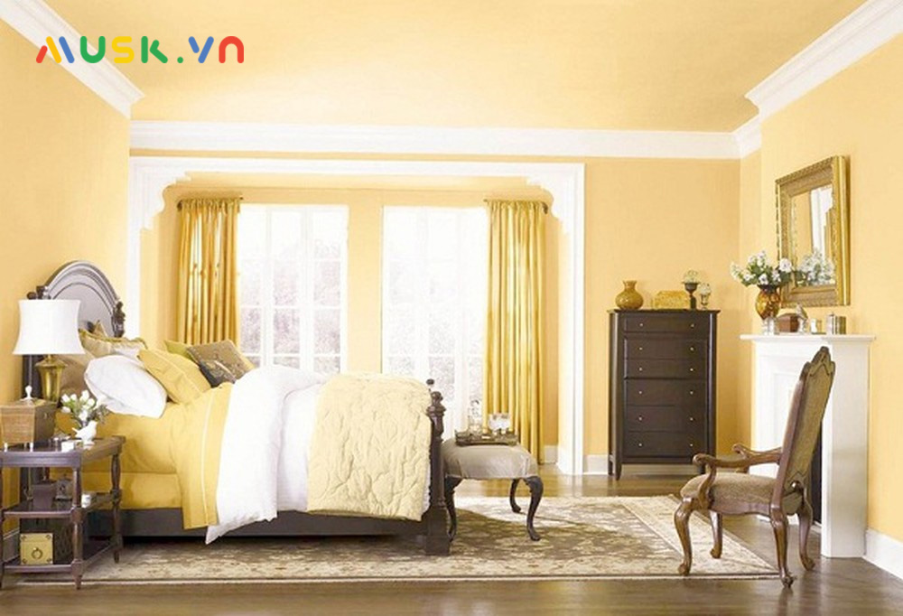 Đồ nội thất bằng gỗ là sự lựa chọn lý tưởng cho phòng ngủ màu vàng kem