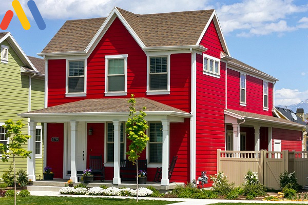 Màu đỏ sơn ngoại thất ngôi nhà tăng phần nổi bật