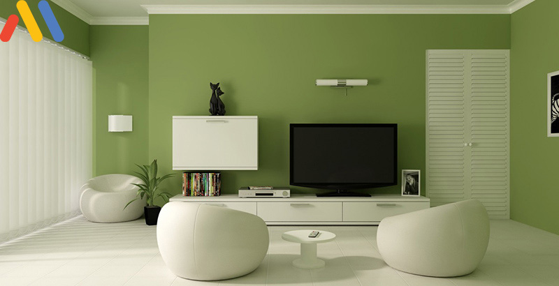 Màu xanh lá giúp không gian phòng khách thêm tinh tế