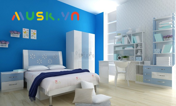 Phòng ngủ sơn nhà màu xanh nước biển