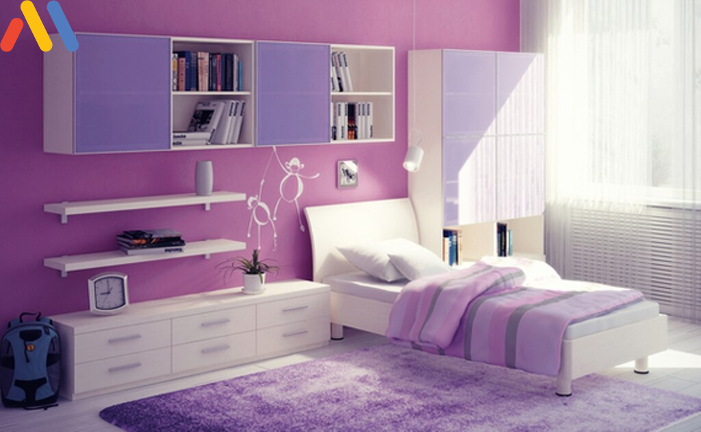 Phòng ngủ màu trắng - tím đem lại sự mộng mơ