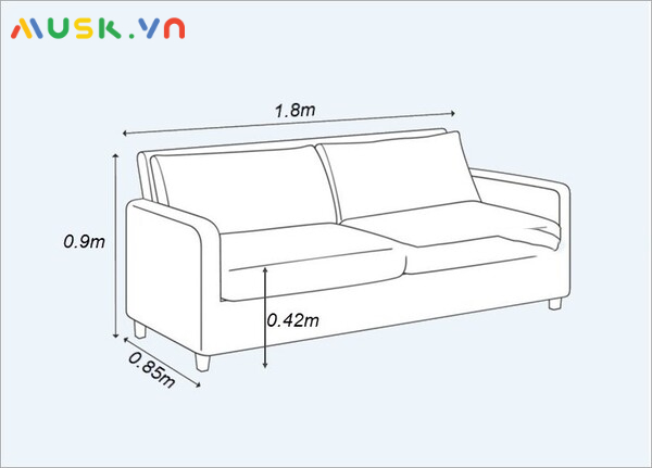 Ghế sofa giường với kích thước 1m6 đến 1m88