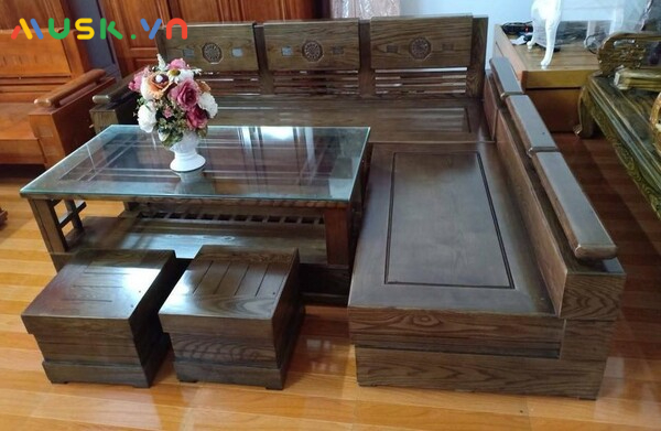 Sofa gỗ chữ L tay trứng sồi Nga BG022