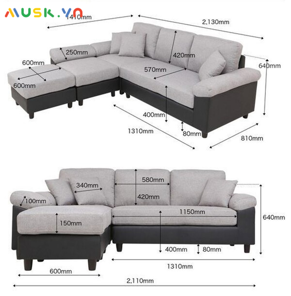 Các kích thước ghế Sofa gỗ chữ L loại nhỏ