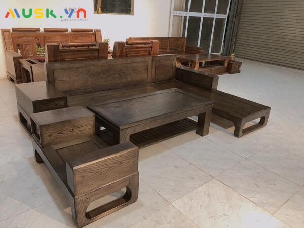 Sofa gỗ chữ L chân cong gỗ sồi BD066