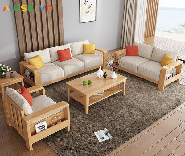 Ghế sofa với những văng gỗ đơn giản