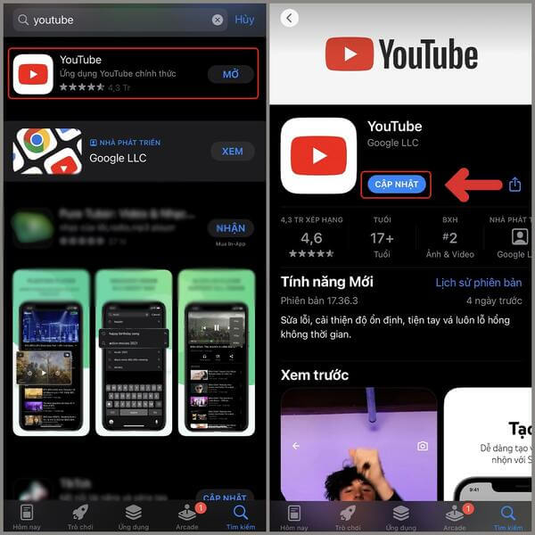 Cập nhật phiên bản mới nhất của Youtube cho iPhone thông qua Appstore