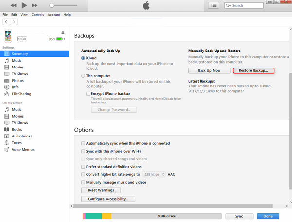 Khôi phục iPhone bằng iTunes Backup