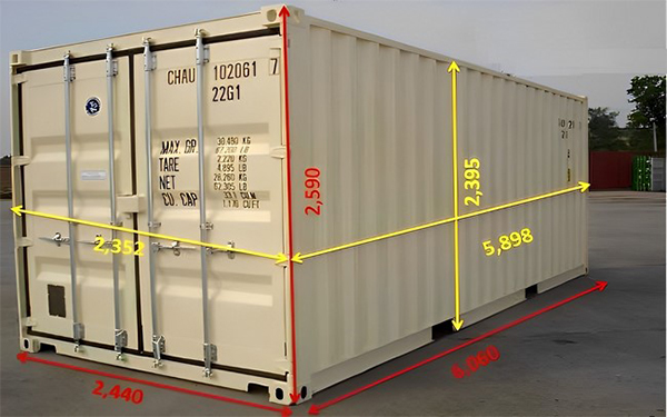 Kích thước dòng xe container 20 feet khô