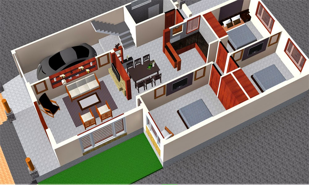 Mô phỏng không gian 3D của nhà cấp 4 3 phòng ngủ