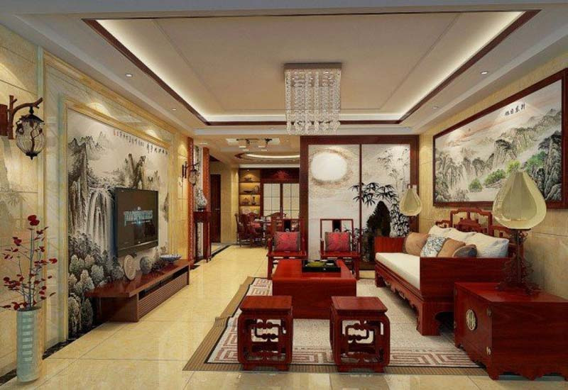 Nội thất màu đỏ đặc trưng của nội thất nhà Trung Hoa
