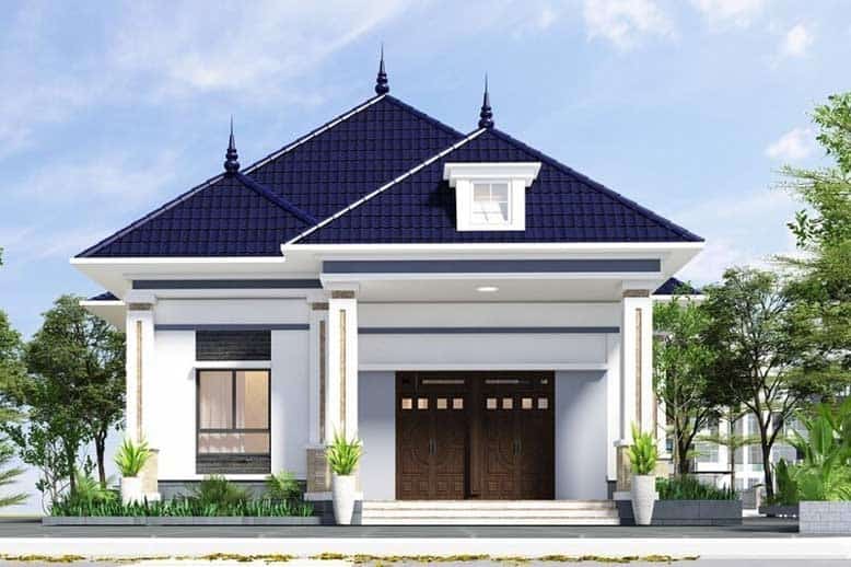 Nhà mái ngói phong cách tân cổ điển xanh than