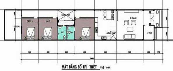 Bản vẽ mặt bằng nhà cấp 4 thiết kế mái Thái 5x20 có 3 phòng ngủ tiện nghi
