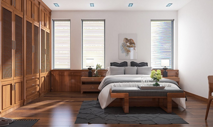 Không gian phòng ngủ mộc mạc với nội thất gỗ