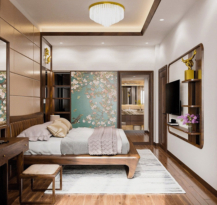 Phòng ngủ với tủ quần áo thiết kế âm tường giúp tiết kiệm diện tích