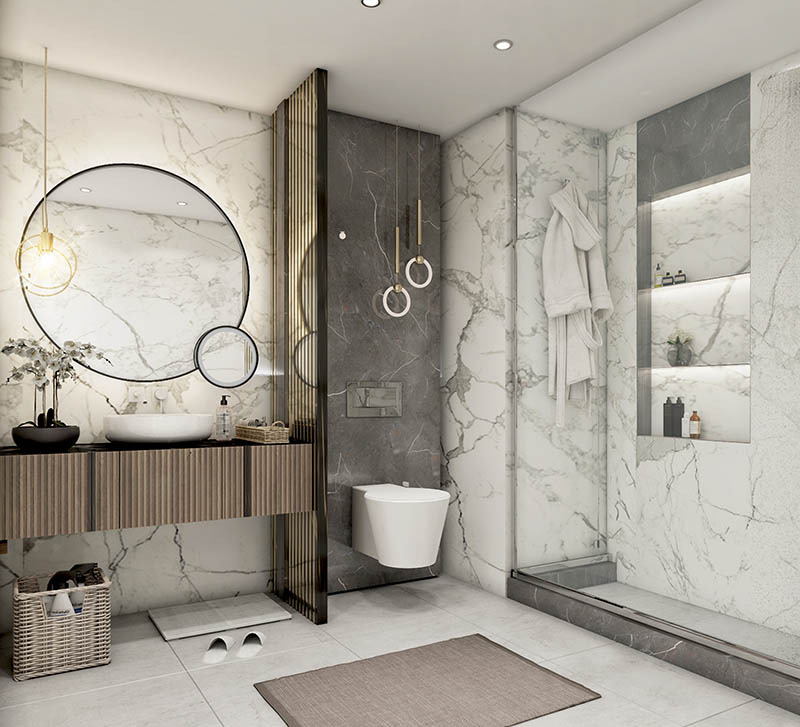 Nội thất phòng tắm phong cách Hàn Quốc cho nhà mặt tiền 8m