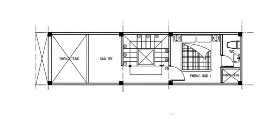 Mặt bằng tầng 2 của mẫu nhà ống 3 phòng ngủ