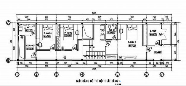 Bản vẽ thiết kế mẫu nhà ống 2 tầng mái thái 5x20m