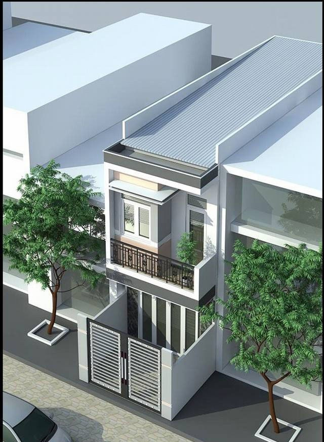 Thiết kế nhà phố 2 tầng mái tôn hiện đại