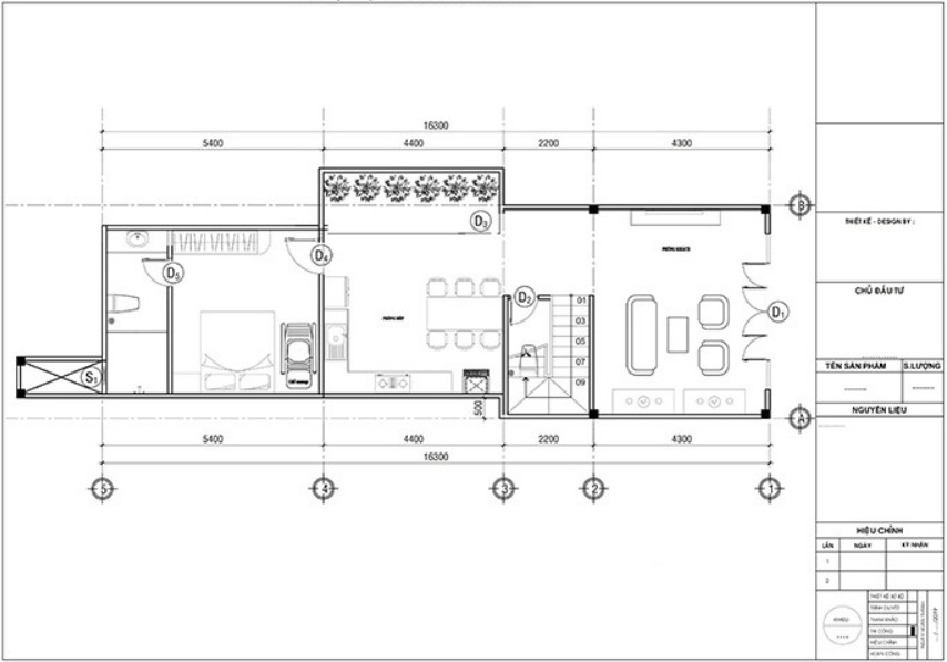 Bản thiết kế tầng 1 nhà ống có 4 phòng ngủ