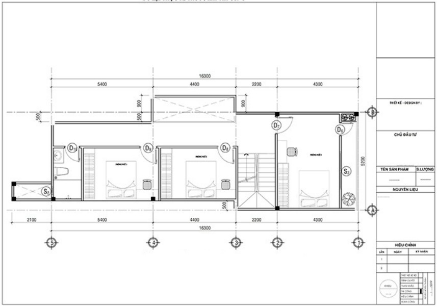 Bản vẽ tầng 2 nhà ống 4.5mx16m có 4 phòng ngủ