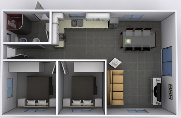 10+ Mẫu thiết kế nhà 1 tầng 2 phòng ngủ đẹp, hiện đại 2023