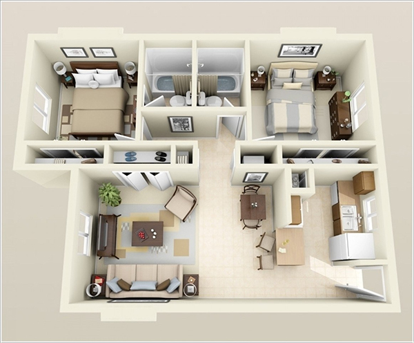 Thiết kế phòng khách và phòng bếp giúp tiết kiệm tối đa diện tích nhà