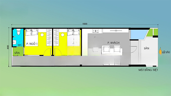 Bản vẽ thiết kế chi tiết của mẫu nhà 1 tầng 60m2 mái lệch