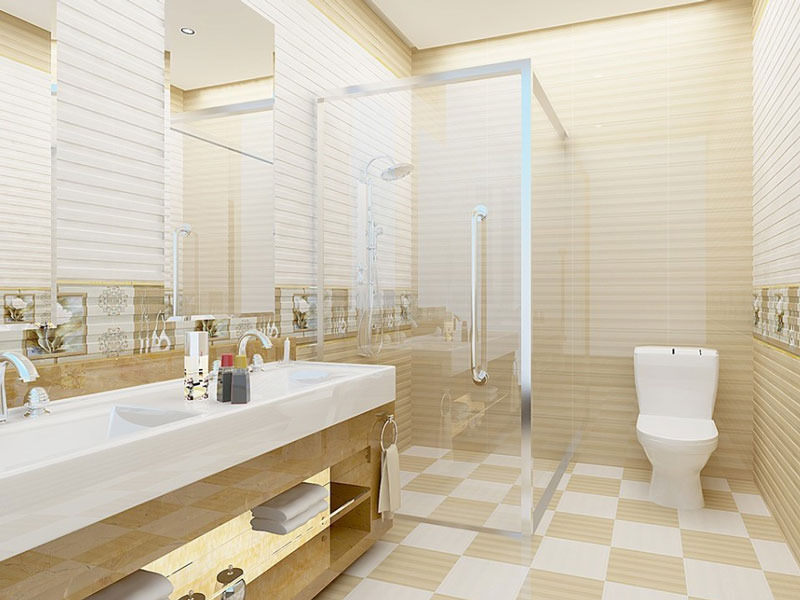 Phòng tắm và nhà vệ sinh kết hợp, giúp tiết kiệm diện tích