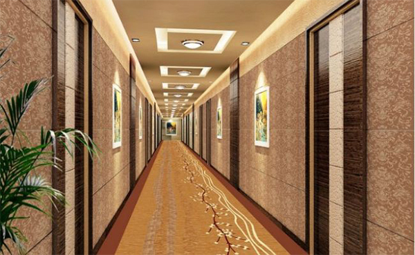 Hành lang khách sạn sử dụng trần thạch cao phong cách tân cổ điển